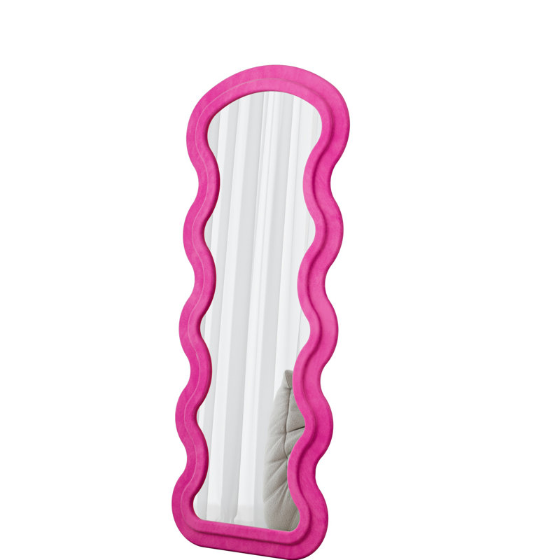 Flannel Full Length Wave  Floor Mirror With Stand For Bedroom Living Room Hanging Or Against The Wall, Mirror, Rose
