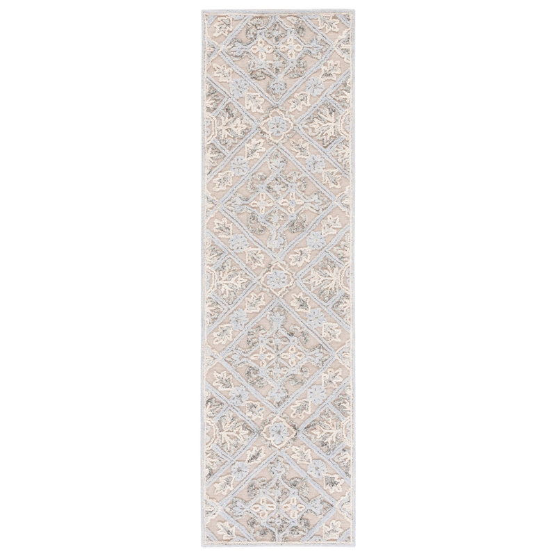 Sherly Hand Tufted Wool/Cotton Geometric Rug in Beige, Runner 2'3" x 8'
