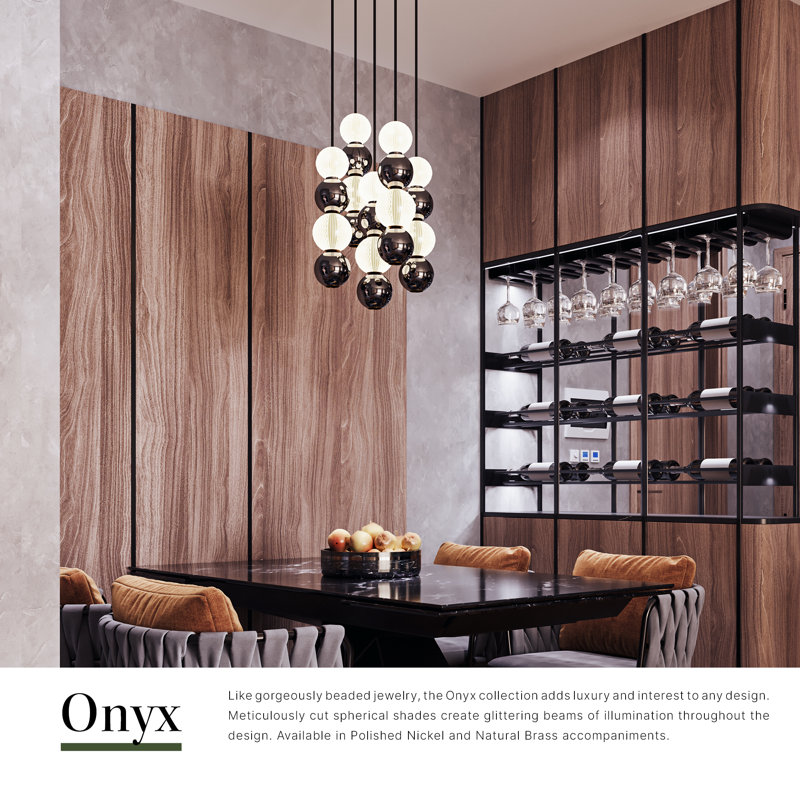 Onyx 5 - Light Cluster Globe LED Pendant, Natural Brass