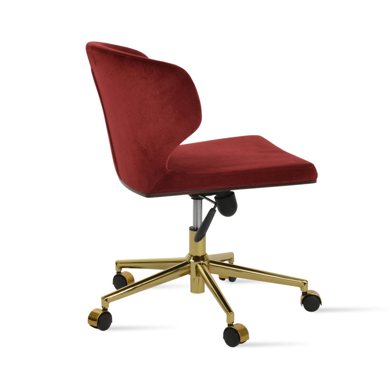 Chaise de bureau Amed Plus, Cerisier, Velours, Doré