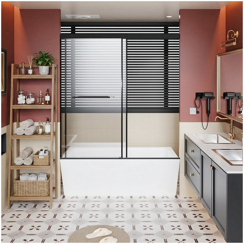 60x62 Inch Standard Size Frameless Aluminum Shower Door, Dual Sliding Doors with Quiet Soft-Close Track, Easy 30-Min Install, Enhanced Leak Protection with Lengthened Water Guard