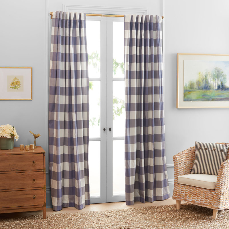 Tonino 100% Cotton Room Darkening Curtain Single Panel, Blue/White, 52" W x 96" L