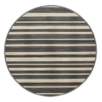 Washable Stone Gray Cream Striped Area Rug