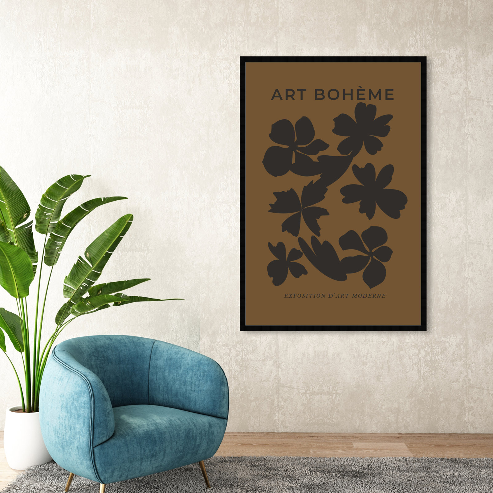 Minimal Black And Brown Floral Pattern by Oliver Gal, Black, 56" H x 38" W