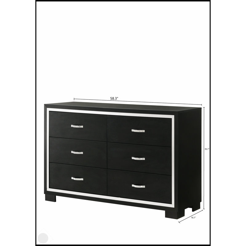 Commode moderne 6 tiroirs Glam 1Pc avec poignées en métal élégantes et fabrication en bois durable pour un rangement élégant