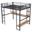 Lit mezzanine double en métal et en MDF avec bureau long et tablettes, noir