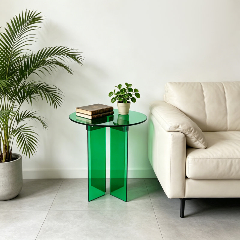 Table d'appoint ronde en acrylique 15,70 po, table de bout moderne avec plateau épais de 8 mm pour le salon, la chambre à coucher et le bureau