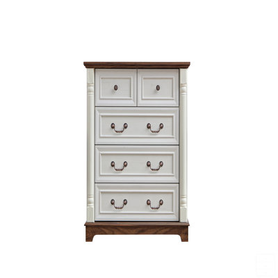 Commode à 5 tiroirs style campagnard avec base en bois, commode rustique avec rangement