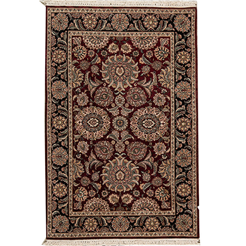Tapis noir, rouge et crème noué à la main de haute qualité