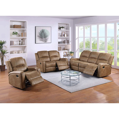 Modern Style 3Pc Living Room Set Square Arms Horizontal And Light Vertical Tufting Cushion Back Chestnut Finish Primary Living Room Furniture