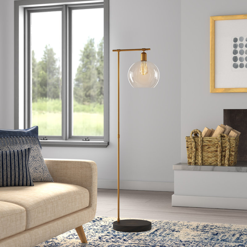 Lampe sur pied en métal avec abat-jour en verre Menahan