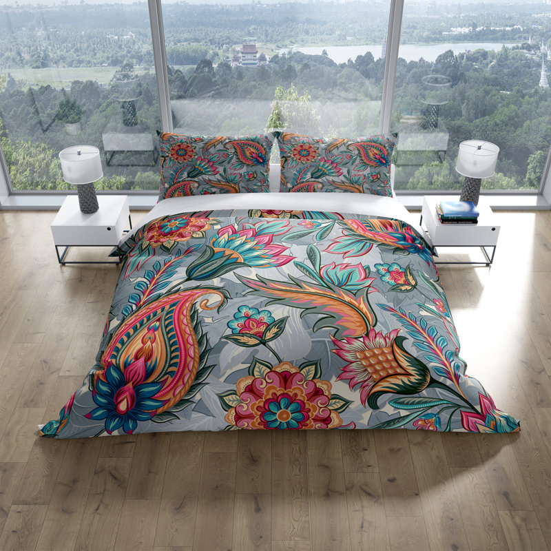 Polyester Floral Duvet Cover, Queen Duvet Cover + 2 Shams