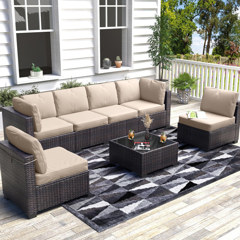 Ensemble de mobilier d'extérieur 7 pièces 7 pièces, Beige, Brun