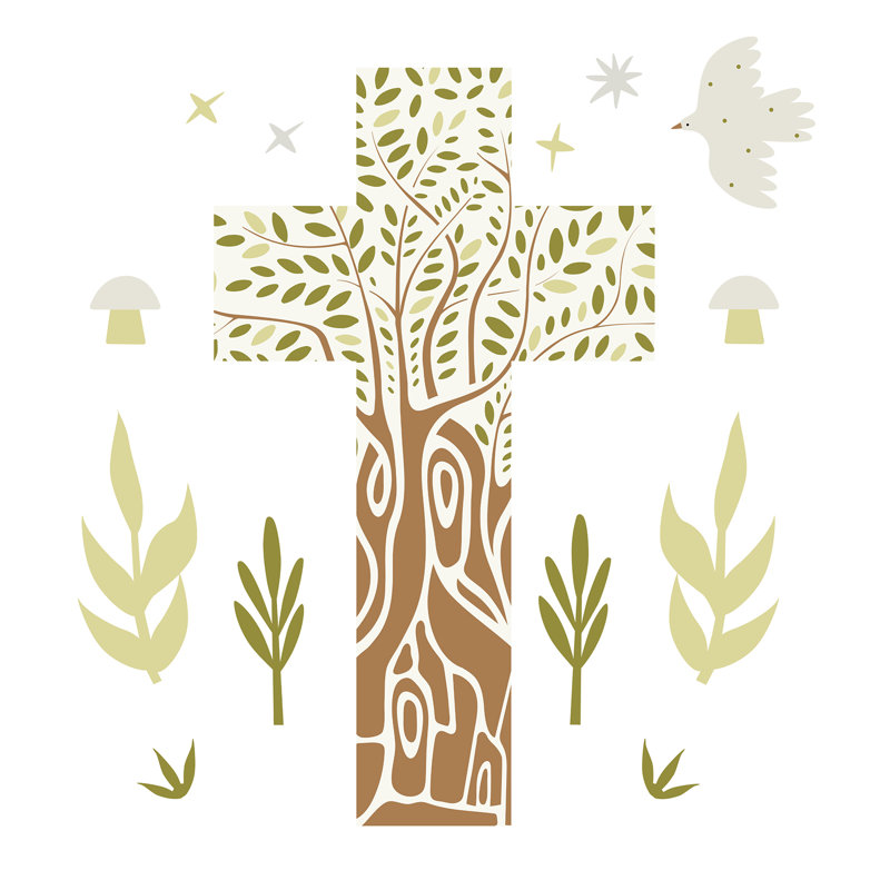 Adhésif décoratif arbre de vie croix verte