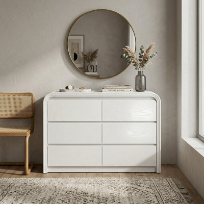 Commode 6 tiroirs avec rangement incurvé en MDF blanc de 47,24 po Curved Edge