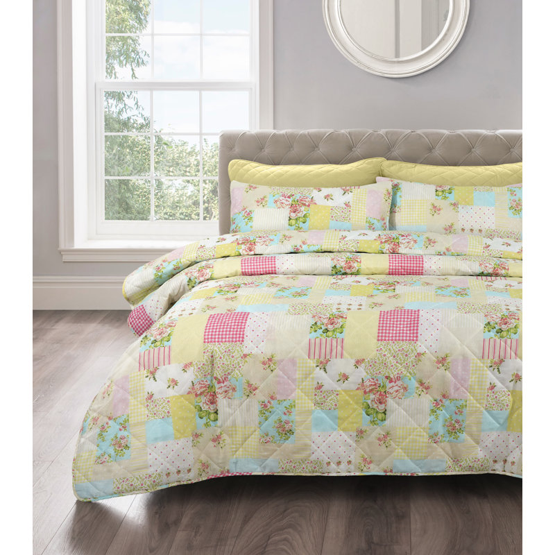 Krystina Candice Patchwork Bedspread Set Quilted Bedspread sets with Bed Comforter Pillowsham, 180 W x 250 L cm