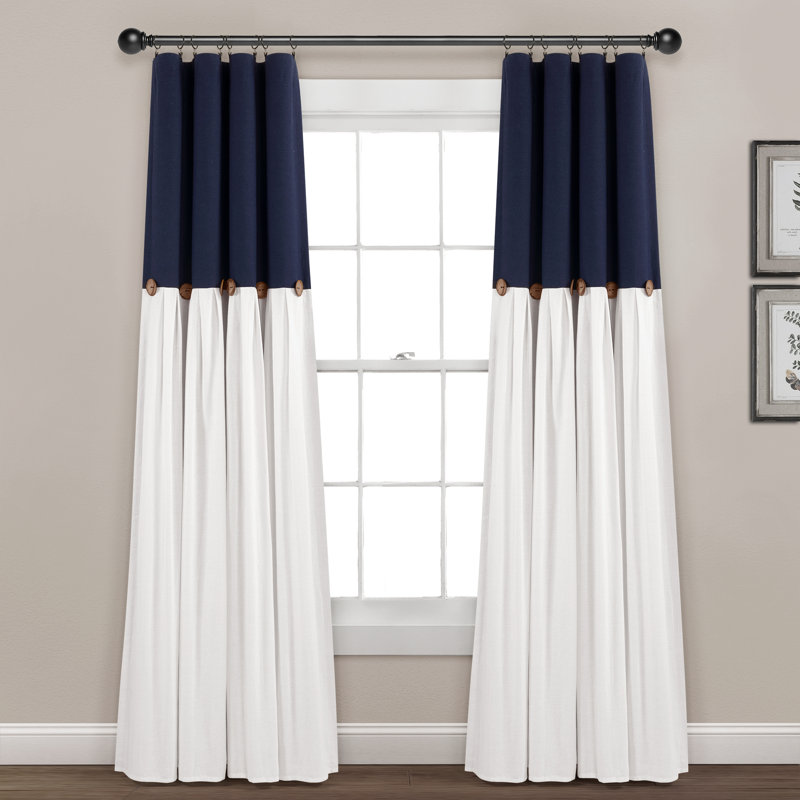 Rideau simple occultant et isolant en lin avec mélange de coton et passe-tringle, Bleu marine