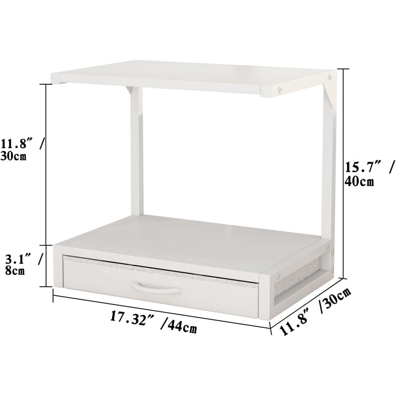 2-Tier Desktop Printer Stand With Fabric Drawer, Sturdy Home Office Organizer For Printers, 3D Printers, Fax Machines, Scanners, Compact And Space-Saving Design