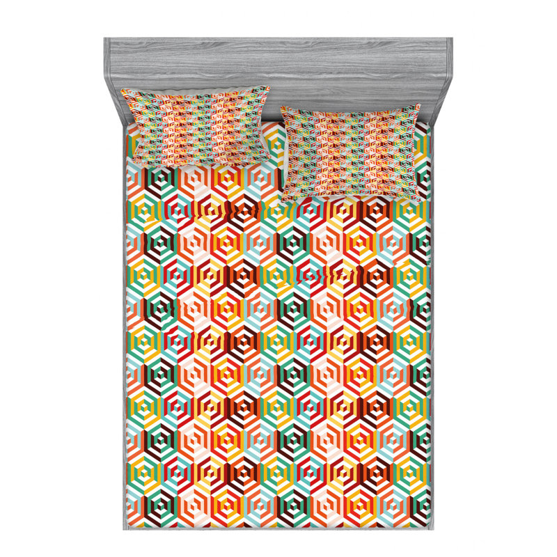 Microfiber Geometric Sheet Set, Full/Double Sheet Set with Fitted Sheet