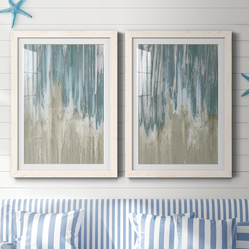 «Like a Waterfall I», ensemble de 2 reproductions, H 44 po x l 31 po x P 1 po, Blanc, Papier encadré blanc