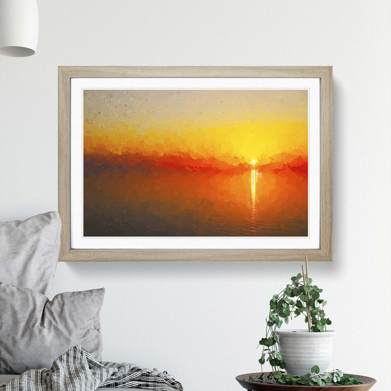 Reflection of an Orange Sunset in Abstract - Picture Frame Graphic Art Print, 62cm H x 87cm W x 2cm D, Oak Framed