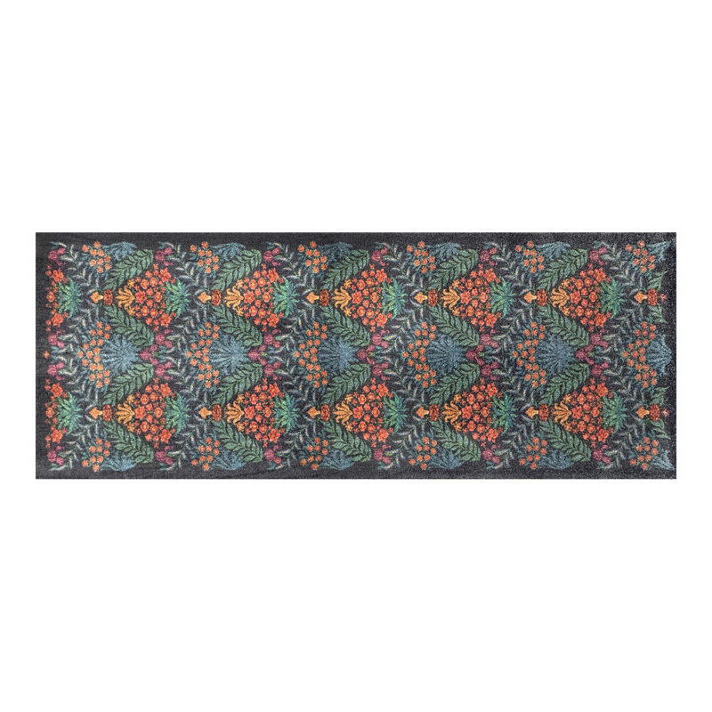 Tapis de couloir une pièce lavable Lush Garden Dusk, Noir / Rouge, L 28 po x L 75 po