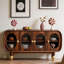 Console vintage de 55,12 pouces, corps ovale avec portes de rangement en verre