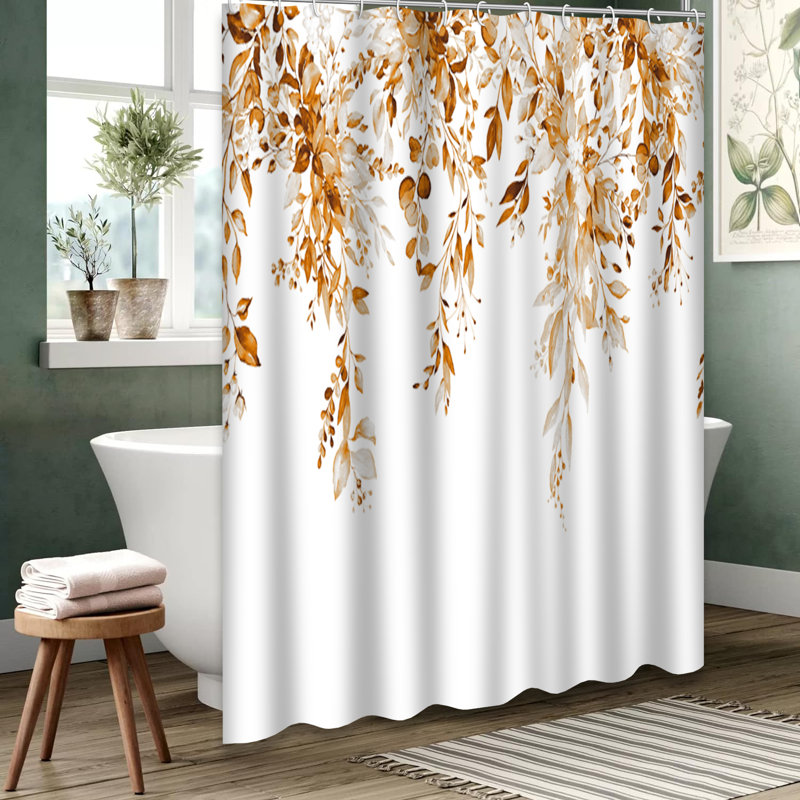 Rideau de douche orange aquarelle à motif floral avec 12 crochets, L 72 po x l 84 po
