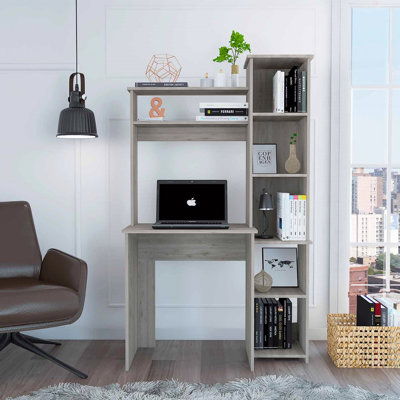 6-Shelf Writing Desk With Built-In Bookcase