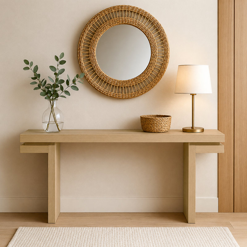 66" Extra-Wide Veneered Console Table, Oak