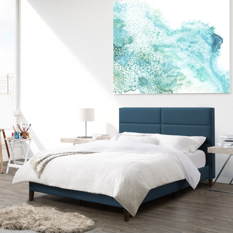 Upholstered Platform Bed, Queen, Ocean Blue