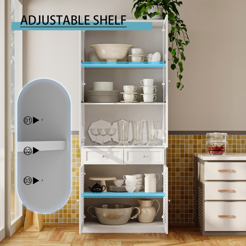 Mithusa 5 Shelves Kitchen Pantry Dining Cabinet With 2 Drawers