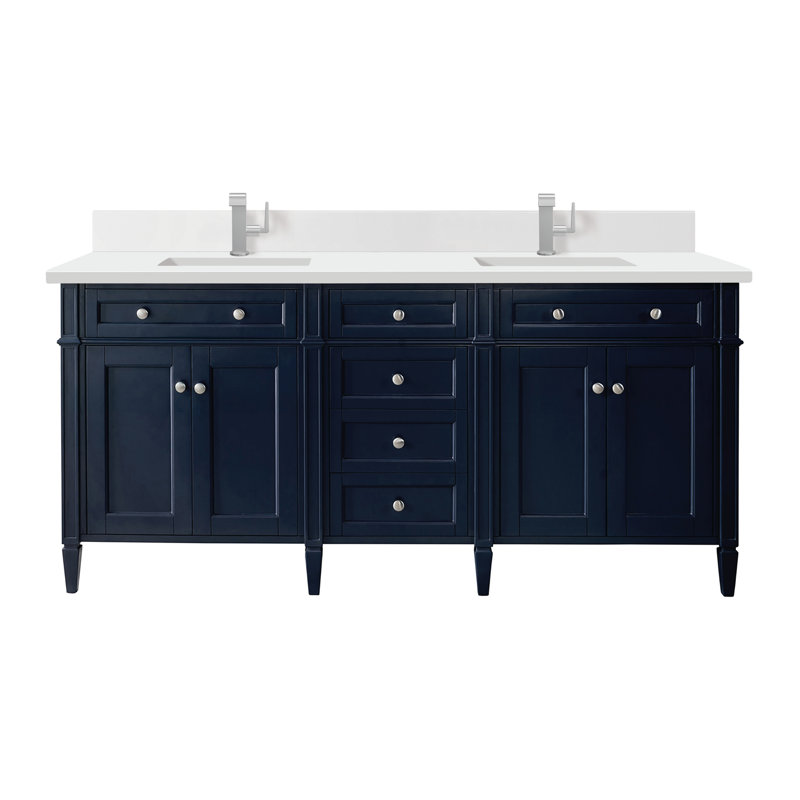 Meuble-lavabo double l 72 po Dussault, Bleu victoire, Blanc Zeus, Trou unique
