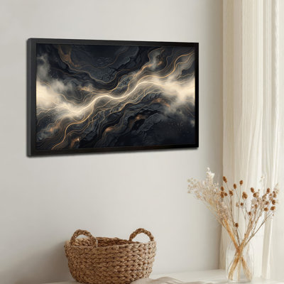 Art mural sur toile noir encadré pour le salon, la chambre à coucher, le bureau ou le vestibule - Décoration murale décorative avec vagues abstraites