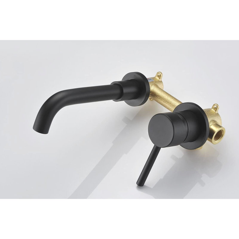 Robinet mural noir mat - Conception élégante, aérateur, fabrication en métal pour un lavabo de salle de bain moderne au look moderne, indicateurs de chaleur / froid