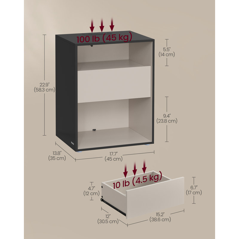 Walery 22.9" H 1-Drawer Nightstand, Black
