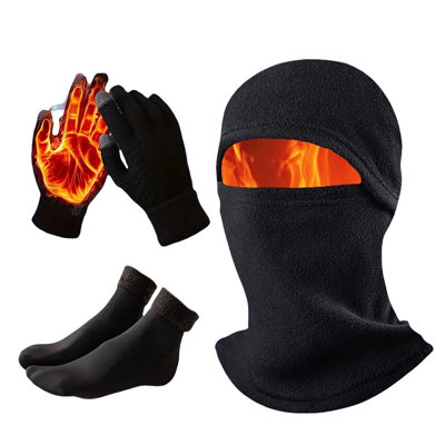 Winter Cycling Mask Ski Hat Scarf Fleece Warm Headband Three Piece Set Street Style Gloves