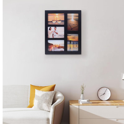 Black Wood 5-Opening Collage Frame with Shatter-Resistant Glass, 4x6 Photo Display for Tabletop or Wall Mount