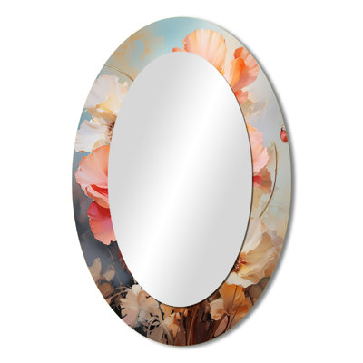 Coral Poppies Romantic Impression III - Floral Oval Decorative Mirror On Metal