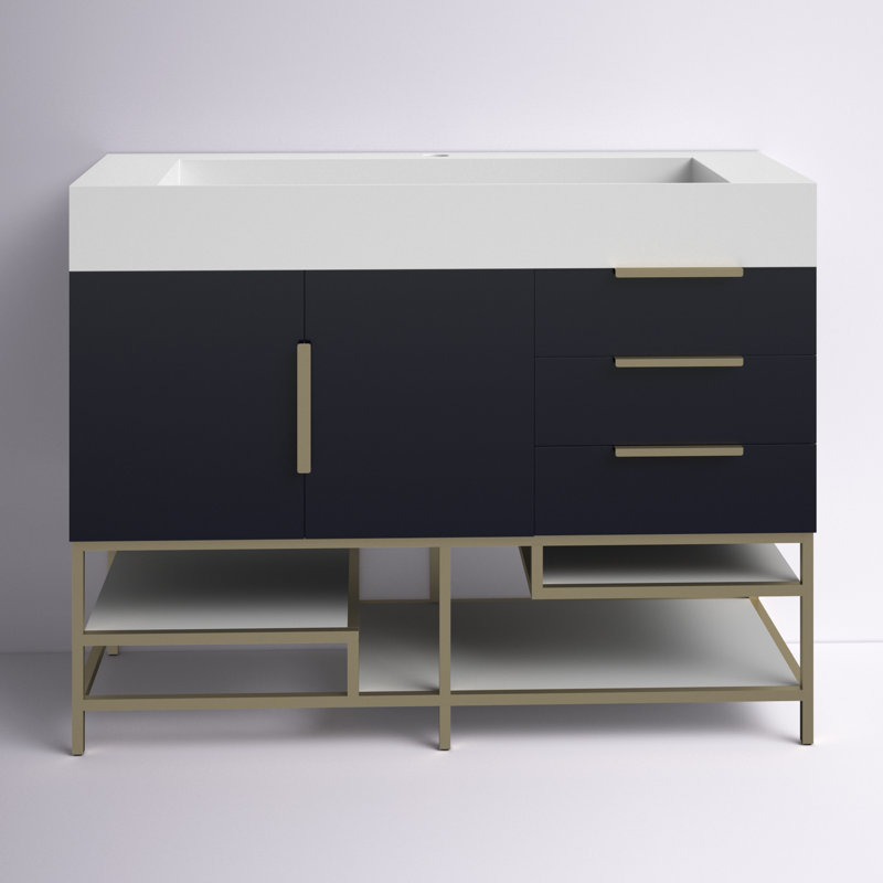 Glasgow 47'' Single Bathroom Vanity with Acrylic Top, High Gloss Dark Gray