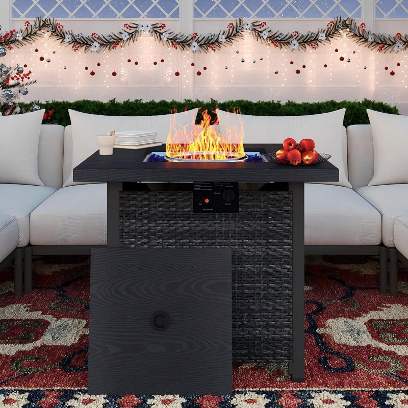 Aluminum 4-person Outdoor Sofa Seating With Fire Pit Table – Weather-resistant Olefin Cushions, Navy