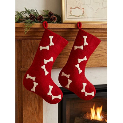 Hand Felted Wool Christmas Stocking - Bones