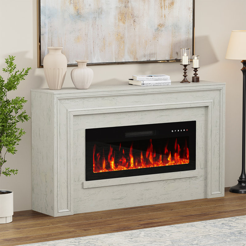 Meuble télé pour téléviseur de 75 po ou moins avec foyer électrique de 36 po, White