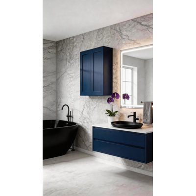 Armoire murale bleu marine 36 pouces avec tablettes réglables pour la cuisine, la salle de bain et la buanderie