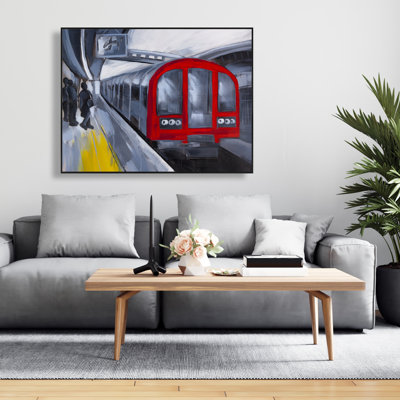 People Waiting Metro - Blue Transportation Framed Canvas Art