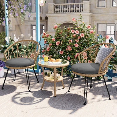 Balcon de patio Ustyle: 2 chaises simples et une table en verre trempé, solution de loisir de plein air facile à assembler avec table ronde - convient aux réunions de famille