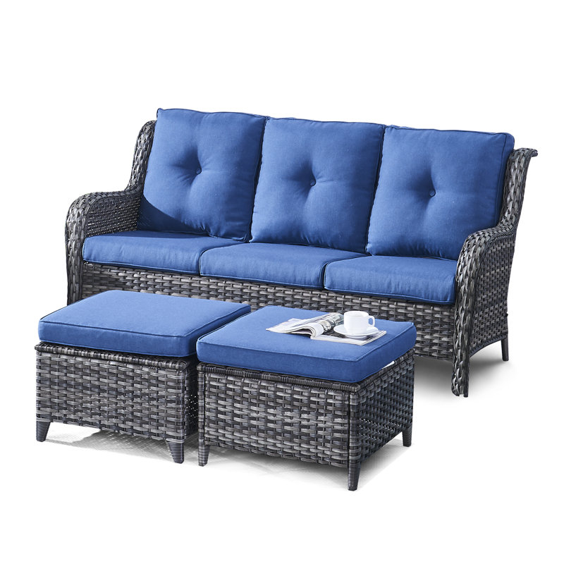Bonia 72.44'' Wide Straight Patio Sofa with Cushions, Blue