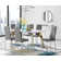 Anders Modern High Gloss Marble Effect Dining Table Set with 6 Quilted Faux Leather Dining Chairs