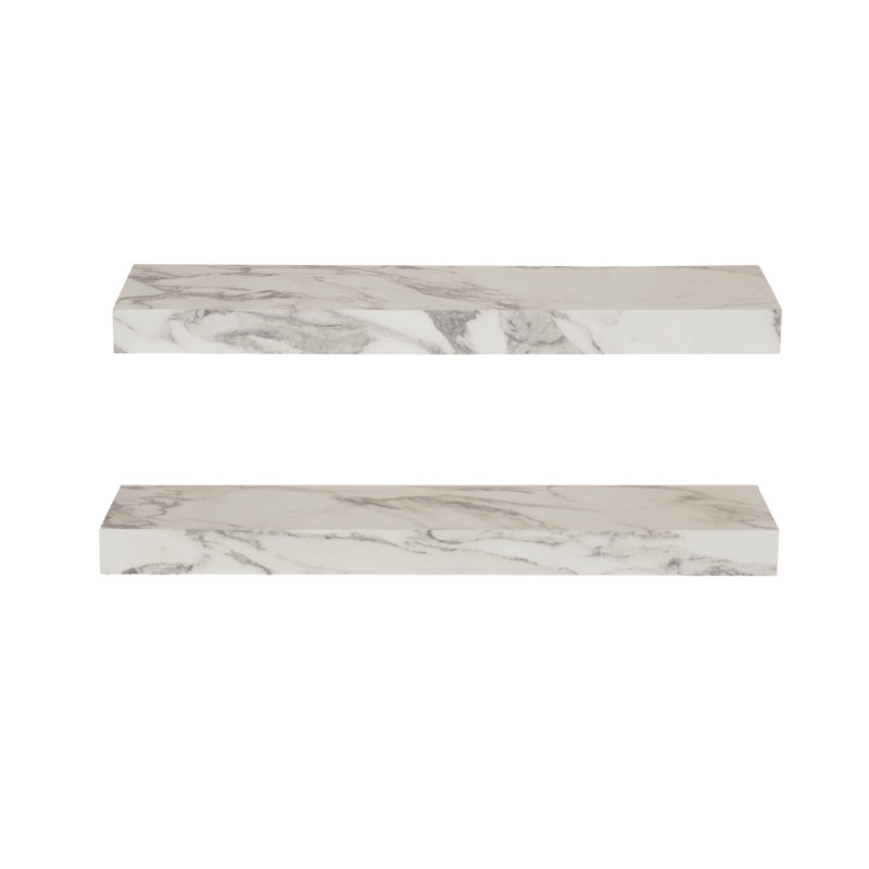 Jeremiah Wood Picture Ledge Floating Shelf, 1.5" H x 22" W x 6" D, Marble White