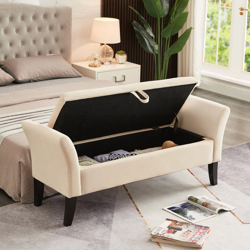 51.5" Bed Bench With Storage Velvet, Beige